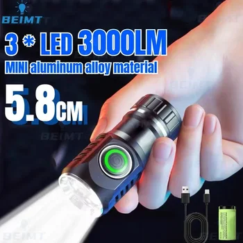 3 * LED Mini 3000LM Мощный светодиодный фонарик USB Перезаряжаемый 18350 Супер Яркий Фонарик Алюминиевый Сплав Для Кемпинга Альпинист 0