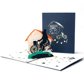  3 шт. или 6 шт. Набор День отца Фестивальная открытка Открытка Креативная 3D Всплывающая папа Подарок на день рождения Пригласительная открытка Синий цвет 0