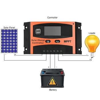 30 А Контроллер заряда солнечной батареи, контроллер зарядного устройства MPPT, солнечная панель 12 В / 24 В с двойным портом USB и ЖК-дисплеем PWM 2