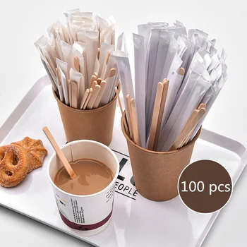 300 шт. 5,5-дюймовые палочки для мешалок для кофе - Натуральное дерево Экологически чистый кофейный напиток Milktea Одноразовая палочка для мешалки 3