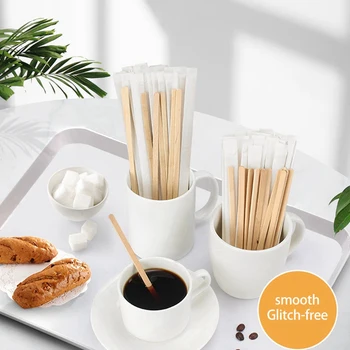 300 шт. 5,5-дюймовые палочки для мешалок для кофе - Натуральное дерево Экологически чистый кофейный напиток Milktea Одноразовая палочка для мешалки 4