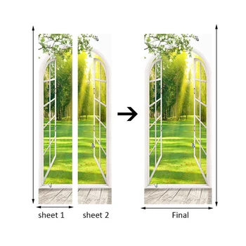 3D Окно Солнечный свет Зеленые деревья Пейзаж Дверь Наклейка на стену Настенные наклейки Гостиная Спальня Самоклеящиеся обои для дверей 5