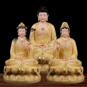 3P HOME декор святилища защита поклонения Высококачественный нефрит СИ ФАН САНЬШЭН Статуя Будды Амитабха Гуаньинь Манджушри бодхисаттва