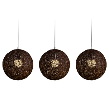 3X Кофейный бамбук, ротанг и джутовый шар Люстра Индивидуальное творчество Сферическое ротанговое гнездо Абажур 0