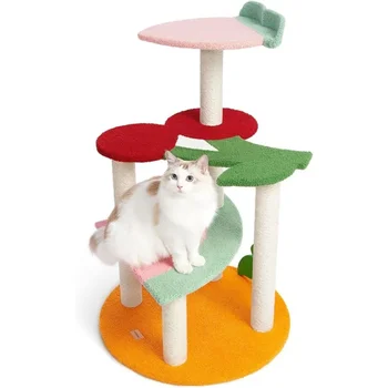 41,3 дюйма многоуровневая кошачья башня Cat Tower с платформой в форме фрукта и когтеточки, покрытыми сизалом 0