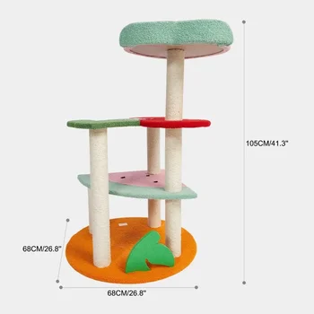 41,3 дюйма многоуровневая кошачья башня Cat Tower с платформой в форме фрукта и когтеточки, покрытыми сизалом 4