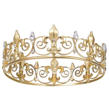 4X Королевская Королевская Корона Для Мужчин - Металлические Короны Принца И Диадемы, Полные Круглые Шляпы Для Дня Рождения, Средневековые Аксессуары (Золото)