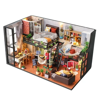 4XBD DIY Миниатюрный кукольный домик с мебелью Мини-домик Наборы Крафт Подарок для подростков