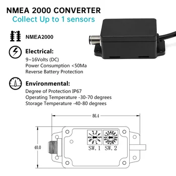 5-контактный разъем NMEA2000 подходит для уровня топлива Угол наклона руля сточных вод 0-190 Ом Преобразовательная коробка NMEA2000 адаптер 4