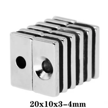 5 шт. 20x10x3-4 Мощный блок Магнитное отверстие с потайной головкой 4 мм Постоянный магнит 20x10x3-4 мм Неодимовые магниты 20 * 10 * 3-4 мм