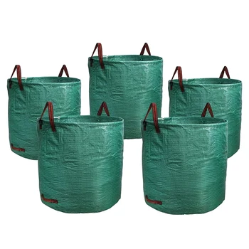 5 шт. Упаковка 72 галлона Садовый мешок для мусора с ручками,Сверхмощный мешок для мусора для газонного бассейна для загрузки листа,Дворовые отходы (H30 дюймов x D26 дюймов) Прочный