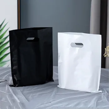  50 шт. Пластиковые пакеты с ручками Большие пакеты для упаковки одежды Белый черный подарочный пакет для свадебной вечеринки