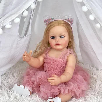55 см Силикон для всего тела Sue-Sue Reborn Toddler Girl Princess Ручная детализированная роспись Коренные светлые волосы Водонепроницаемая игрушка 4