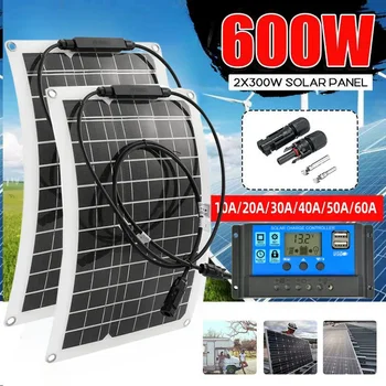 600 Вт Гибкая солнечная панель 12 В / 18 В с контроллером 10 А-100 А, подходящая для мобильных телефонов Зарядное устройство для солнечных панелей автомобилей и автофургонов 0