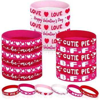 6pcs День святого Валентина Силиконовые браслеты LOVE Красный Розовый Сердце Браслет Счастливый День Святого Валентина Подарки Для Девочек