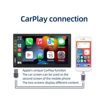 7-дюймовый автомобильный стереофонический HD-сенсорный экран с двойным дином, Carplay Android Auto, 12-светодиодная камера заднего вида, зеркальная связь, USB / AUX, FM авторадио 2