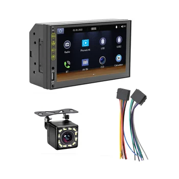 7-дюймовый автомобильный стереофонический HD-сенсорный экран с двойным дином, Carplay Android Auto, 12-светодиодная камера заднего вида, зеркальная связь, USB / AUX, FM авторадио 5