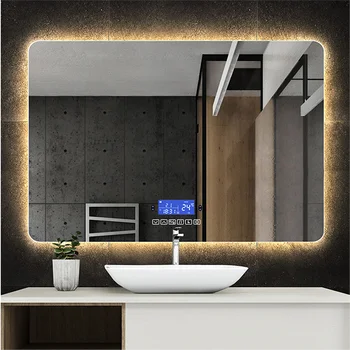 75x100 см Прямоугольное Bluetooth Умное зеркало для макияжа в ванной комнате Со светодиодным светом Индукция человеческого тела Противотуманные зеркала с подсветкой