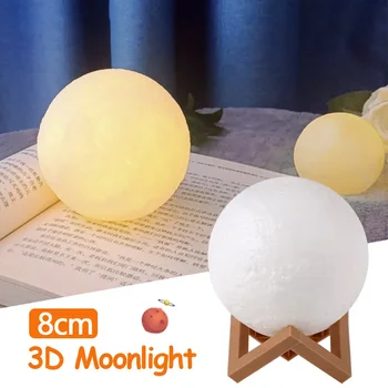 8 см 3D Лунная лампа Светодиодный ночник Батарея с питанием от подставки Звездная лампа Спальня Декор Ночные Светильники Детский подарок Лунная лампа