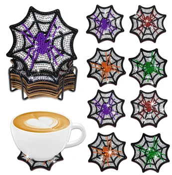 8 шт./компл. DIY Diamond Art Coasters для взрослых Spider Net Diamond Painting Coasters с держателем Diamond Art Painting Coasters Sets