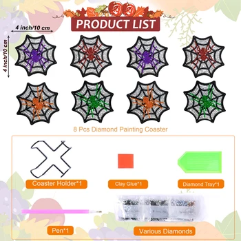 8 шт./компл. DIY Diamond Art Coasters для взрослых Spider Net Diamond Painting Coasters с держателем Diamond Art Painting Coasters Sets 1