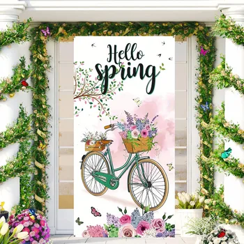 90 * 180 см Hello Winter Welcome крышка двери баннер, фон украшения зимней вечеринки, цветочный баннер велосипеда 1