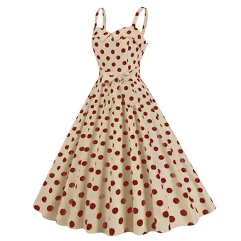 A-образный силуэт платье ретро А-силуэт Swing Dot Print Платье Винтаж 50-х годов с контрастным цветом Эластичный бюст Дизайн с открытой спиной 0