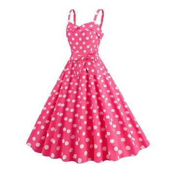 A-образный силуэт платье ретро А-силуэт Swing Dot Print Платье Винтаж 50-х годов с контрастным цветом Эластичный бюст Дизайн с открытой спиной 2