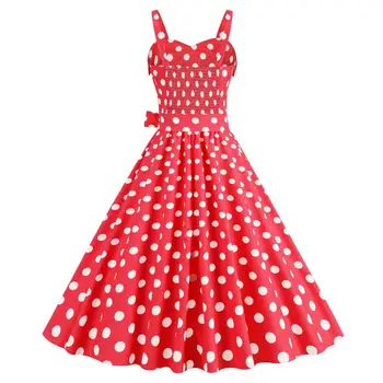A-образный силуэт платье ретро А-силуэт Swing Dot Print Платье Винтаж 50-х годов с контрастным цветом Эластичный бюст Дизайн с открытой спиной 3