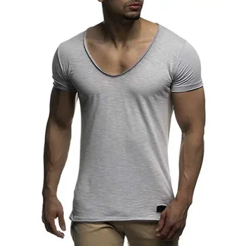 A2580 Новое поступление с глубоким V-образным вырезом и коротким рукавом мужская футболка узкого кроя мужская футболка с тонким верхом повседневная летняя футболка camisetas hombre