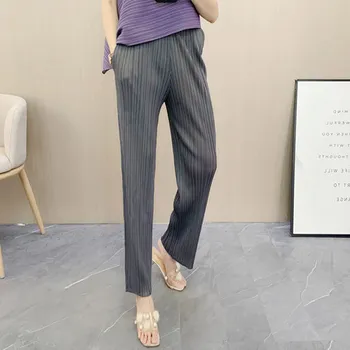 ALSEY Miyake Прямые женские брюки с широкими штанинами 2023 Лето Новый повседневный однотонный модный дизайн с высокой талией и драпировкой плиссированные брюки 4