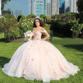 Angelsbridep Розовое бальное платье с открытыми плечами Платье Quinceanera Vestidos De 15 Quinceañera Sweet 16 Платья для девочек