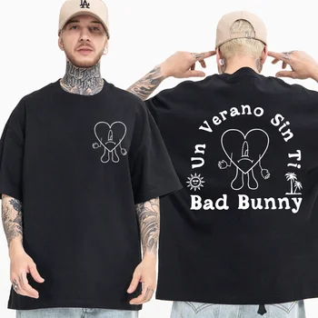 Bad Bunny UN VERANO SIN TI Музыкальный альбом Футболка Уличная одежда Мужская женская футболка Оверсайз 100% чистый хлопок Футболки с коротким рукавом 0