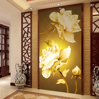 beibehang Пользовательские обои 3d серебристая настенная живопись флэш ткань холл континентальный сценарий вход золотая роза большие обои 3d