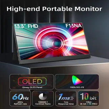 Bimawen 13,3-дюймовый портативный OLED-монитор с временем отклика экрана FHD 1 мс 10 бит 100% DCI-P3 монитор с адаптивным режимом Sunc Game HoR 1