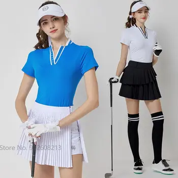 Blktee Женские быстросохнущие спортивные топы Футболка для гольфа с V-образным вырезом Женская юбка для гольфа Плиссированные брюки-кюлоты с внутренними шортами