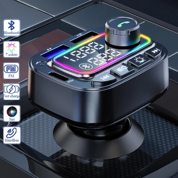 Bluetooth 5.0 FM Передатчик Громкая связь Автомобильный MP3-плеер QC3.0 PD24W Двойное USB-быстрое зарядное устройство Красочный окружающий свет Автомобильные аксессуары