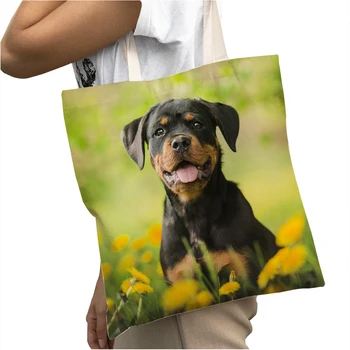 Brave Rottweiler Print Lady Big Capacity Shopper Сумка Холщовая сумка Многоразовая двухсторонняя милая повседневная женская сумка для покупок