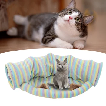 Cat Tunnel Bed Мягкая и удобная складная игрушка для кошек с ковриком для кошек, собак, кроликов 0