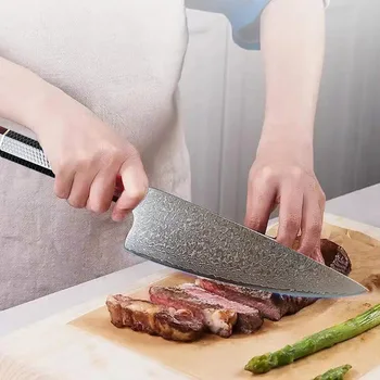 Chefs Нож-тесак 10Cr15MoV 67 слоев Лезвие из дамасской стали Острый Kiritsuke Nakiri Нарезка Кухонные ножи Santoku Ручка из смолы 5
