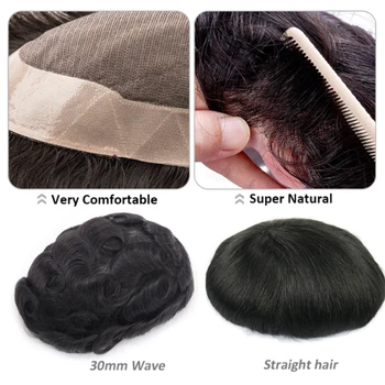 Clip-on Мужская система волос Mono Base Мужские парики Прочный протез из натуральных волос для мужчин 3