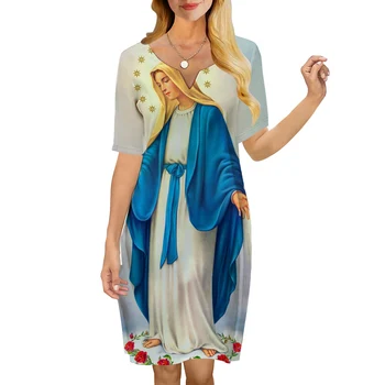 CLOOCL Элегантное женское платье с V-образным вырезом Христианское католическое платье с коротким рукавом и принтом до колен Эстетическая одежда 0