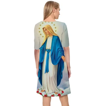 CLOOCL Элегантное женское платье с V-образным вырезом Христианское католическое платье с коротким рукавом и принтом до колен Эстетическая одежда 1