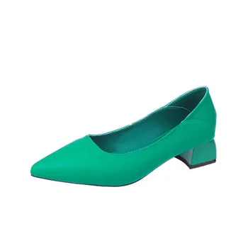 Cresfimix Женская мода с острым носком Зеленый лакированная кожа Пружинное скольжение на квадратном каблуке Обувь Офисные туфли Zapatos De Mujer A1038