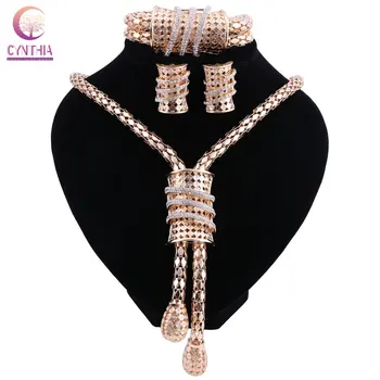 CYNTHIA Новый набор свадебных украшений золотой цвет кристалл ожерелье серьги браслет для индийской женской одежды подарок парюра бижутерия
