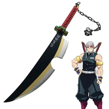 Demon Slayer:Kimetsu No Yaiba Shinazugawa Genya меч Игуро Обанай косплей Бутафорское оружие Uzui Tengen 1:1 Props Knife 104см 2