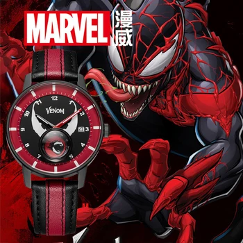 Disney Официальный Marvel The Avengers VENOM SPIDER MAN Кварцевые часы Кожаный календарь Luminous 50M Водонепроницаемый Новый Relogio Masculino