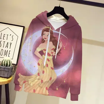 Disney Толстовка Женская Супер Далянь Толстовка с капюшоном Belle Princess 3d печать Мода Пуловер Длинный рукав Повседневная одежда