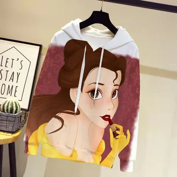 Disney Толстовка Женская Супер Далянь Толстовка с капюшоном Belle Princess 3d печать Мода Пуловер Длинный рукав Повседневная одежда 2