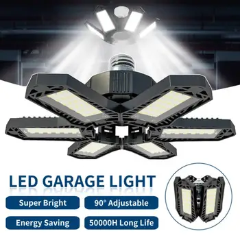 E26 / E27 Светодиодные гаражные светильники с 6 регулируемыми панелями Потолочная рабочая лампа для хранения / склада Промышленное освещение мастерской 1